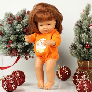 Vibrant Orange Minikane Doll Outfit | Handmade Stretchy Bodysuit with Custom Iron-On Patch | Playful Doll Clothing