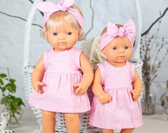 Minikane doll clothes. Cotton dress and headband for 13-15 inches dolls. Paola Reina doll clothes. 34-38 cm doll clothes.