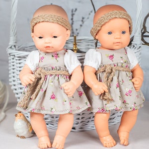 Minikane doll clothes. Linen dress and headband for 13-15 inches dolls. Paola Reina doll clothes. 34-38 cm doll clothes
