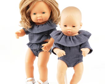 Navy Muslin Doll Romper for Minikane & Paola Reina 13-15" Dolls