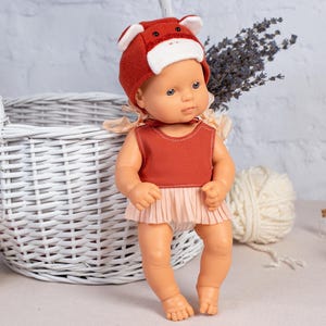 Minikane doll clothes, Paola Reina Gordi 34 cm outfit, Miniland doll clothes 13 inch - monkey hat, dress, and panties