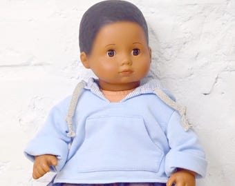 Oversized hoodie for doll, 15-18 inches doll clothes, blue hooded sweater fits Bitty baby