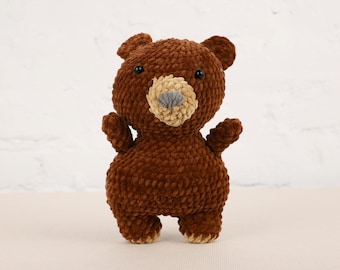 Brown Crochet Bear Toy, Cute Bear Plushie, Handmade Gift for Baby