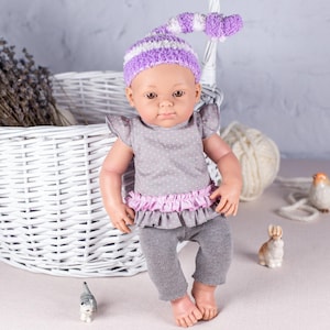 Hand Knit Mohair Hat for Miniland 12-13 Inch Doll