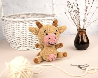Crochet Plush Cow, Handmade Amigurumi Toy