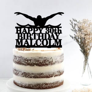 Swimmer Birthday Cake Topper: Personalized Acrylic or Wood