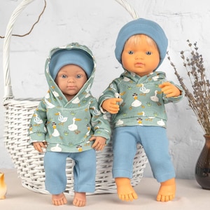 Minikane doll clothes Ducks. Cotton hat, coat and pants. Paola Reina doll clothes. Miniland outfit for 13-15 inch doll, set19_navy