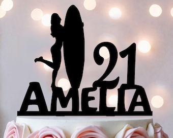 Surfer Girl Birthday Cake Topper: Beach Surf Party Decor
