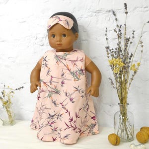 Doll summer night gown,  15 - 18 inch doll sleeping dress and mask fits Bitty baby