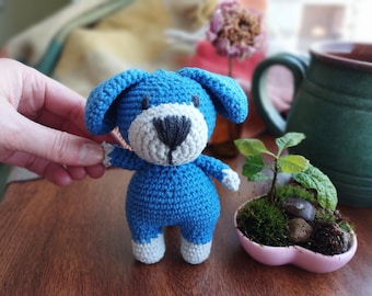 Light Blue Crochet Dog Amigurumi, Handmade Puppy Plush Toy, Cute Plushie Gift for Kids