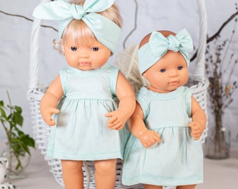 Minikane doll clothes. Cotton dress and headband for 13-15 inches dolls. Paola Reina doll clothes. 34-38 cm doll clothes.