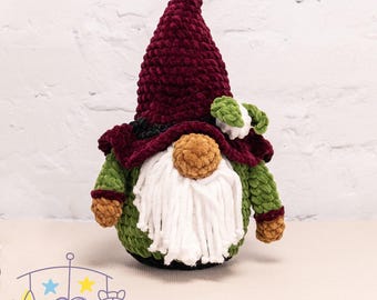 Christmas Gnome Plush Toy, Xmas Gnome Amigurumi, Handmade Christmas Home Decor, Holiday Gnome Shelf Decoration, Crochet Plushie Gnome in Hat