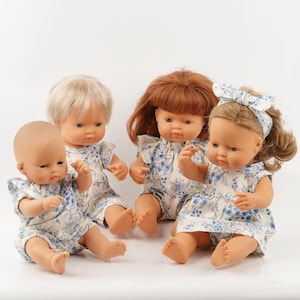 Miniland doll clothes. White blue cotton set for 13-15 inches dolls. Minikane doll clothes. 34-38 cm doll clothes