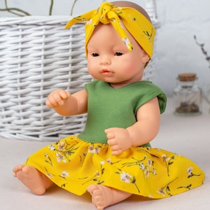 Miniland doll clothes. Dress, headband/belt, panties for 13-15 inches dolls. Minikane doll clothes. Outfit for Miniland doll