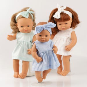Miniland doll dress and turban set, 3 colors available. Minikane doll dress. Paola Reina Gordi doll outfit. 15 inch 34 cm doll clothes