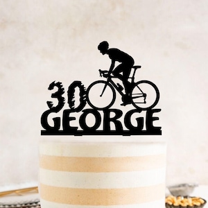 Personalized Cyclist Cake Topper, Cycling Birthday Cake Topper, Bicycle Birthday Decoration, Road Bike Cake Topper, Age and Name Cake Topper