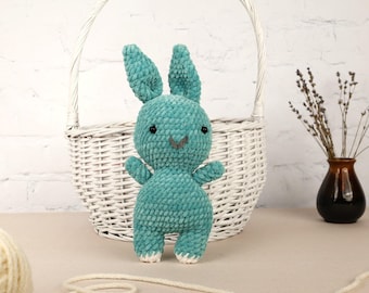 Blue Crochet Bunny Plushie, Handmade Baby Gift