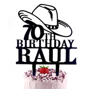 Topper per torta di compleanno country, topper per torta con cappello da cowboy, topper per torta di compleanno per 50 anni del rodeo, topper per torta di compleanno per nonni personalizzato con cappello da cowboy western
