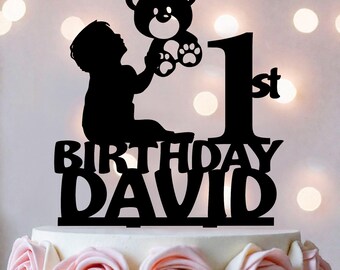 Adorno para pastel del primer cumpleaños de niño: Decoración personalizada de acrílico para el primer cumpleaños.