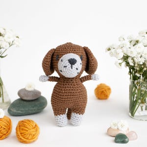 Brown Crochet Dog Amigurumi, Handmade Puppy Plush Toy, Cute Plushie Gift for Kids
