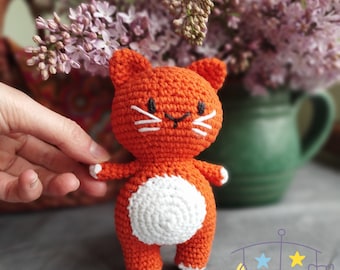 Orange Crochet Cat Plushie, Stuffed Cat Plush Toy, Gift for Kids