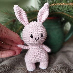 Light Pink Crochet Bunny Toy, Cute Bunny Plushie, Handmade Gift for Baby