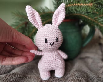 Light Pink Crochet Bunny Plushie, Handmade Baby Gift