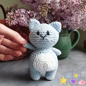 Light Blue Crochet Cat Plushie, Stuffed Cat Plush Toy, Gift for Kids
