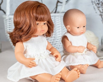 Vêtements pour poupée Miniland. Tenue de poupée Minikane. Robe blanche et short. Tenue de poupée de 38 cm, tenue de poupée de 34 cm