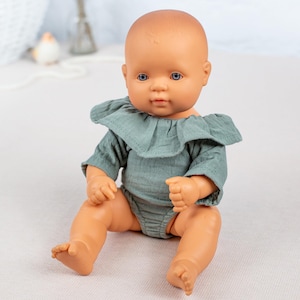 Minikane doll clothes. 13 inch Miniland doll outfit. Green romper Minikane 34 cm. Paola Reina doll clothes.