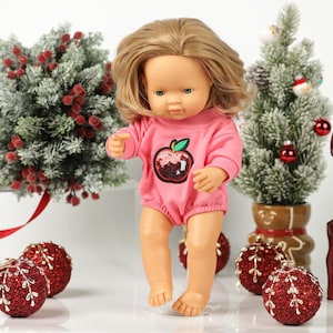 Pink Bodysuit for Minikane Doll | Stretchy Handmade Outfit with Custom Iron-On Patch | Cute Personalized Doll Clothing