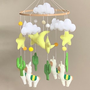 Baby Mobile Llama. Crib toy felt mobile cactus. Newborn nursery mobile. Crib mobile for girls and boys, gift for newborn baby