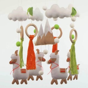Baby Mobile Alpaca Baby, llama crib mobile, boho nursery decor, handmade crib toy, animal felt mobile