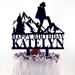 Hike Adventure Cake Topper, Birthday Cake Topper, Climber Cake Topper, Female Hiking Birthday Party, Mountain Birthday Hike cake topper