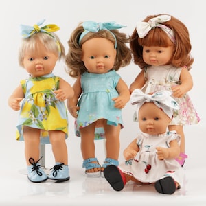 Miniland doll clothes. Printed cotton dress and headband outfit for 13-15 inches dolls. Minikane doll clothes. 34-38 cm doll clothes