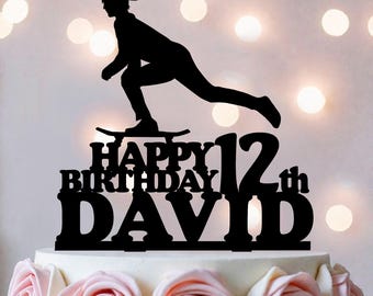 Skateboard Birthday Cake Topper: Personalized Name & Age