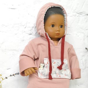 Doll hoodie dress, oversized hooded sweater for 15 - 18 inch doll, tunic with pocket fits Bitty baby