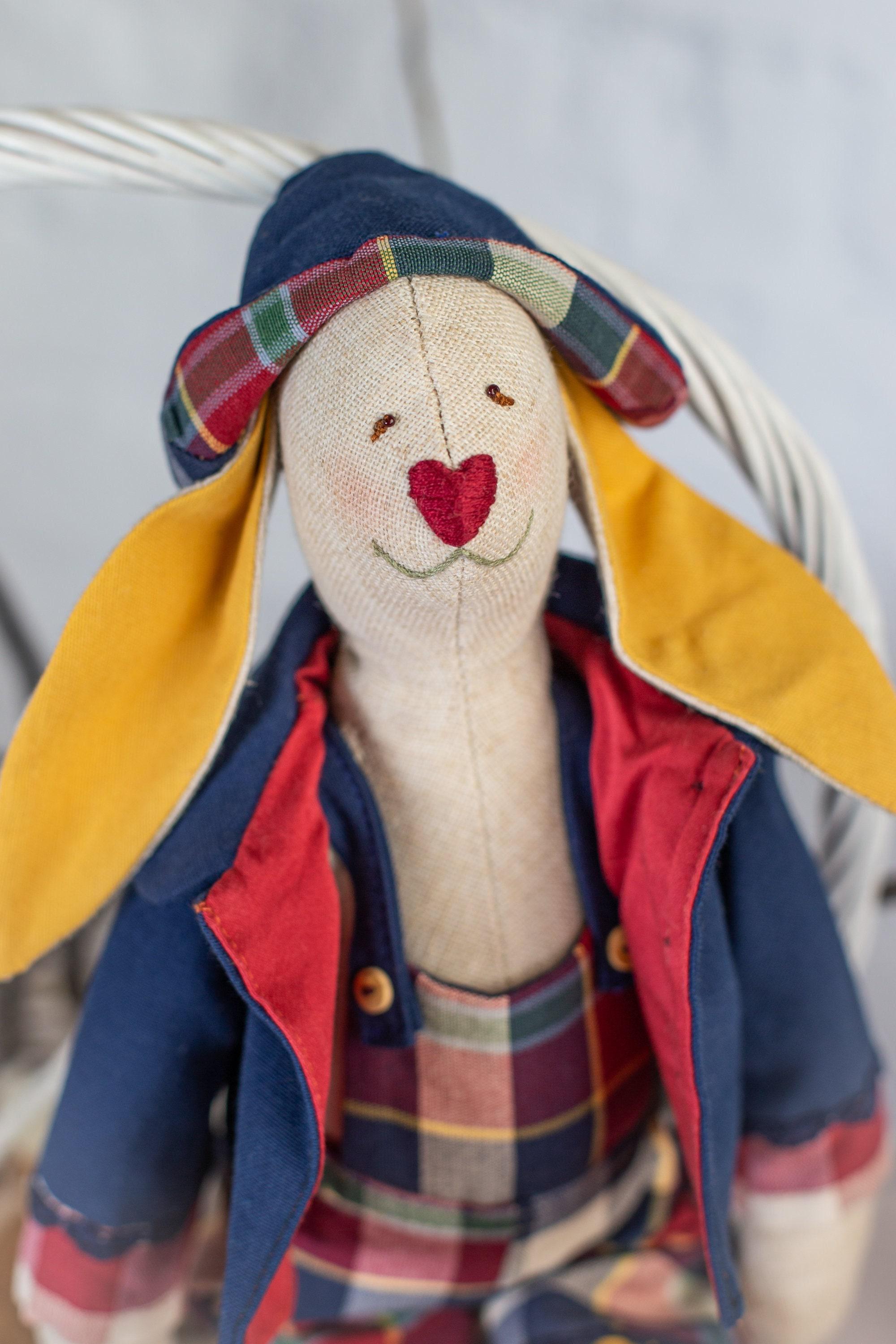 Rabbit boy toy, fabric stuffed rabbit toy, Tilda textile doll, cloth rabbit