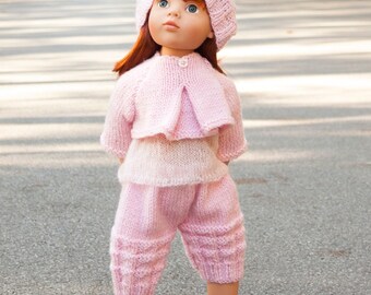 Conjunto de invierno rosa para muñeca de 18 pulgadas, tejido a mano