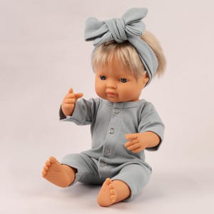 Minikane doll clothes Gray outfit. Cotton jumpsuit and headband. Paola Reina doll clothes. Miniland outfit for 13-15 inch doll