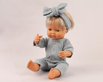 Minikane doll clothes Gray outfit. Cotton jumpsuit and headband. Paola Reina doll clothes. Miniland outfit for 13-15 inch doll