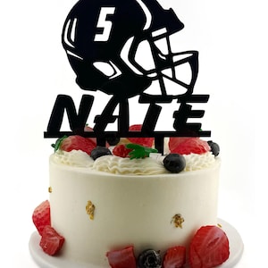 American Football Birthday Cake Topper, Customizable Cake Topper, Rugby Player Birthday, Football Helmet, Football Party Decor, Rugby Themed