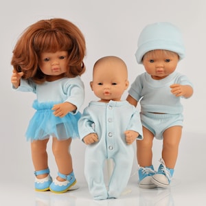 Minikane doll clothes. Light blue cotton outfit. Paola Reina doll clothes. Miniland outfit for 13-15 inch doll