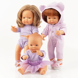 Minikane doll clothes. Lavender cotton outfit. Paola Reina doll clothes. Lilac Miniland outfit for 13-15 inch doll