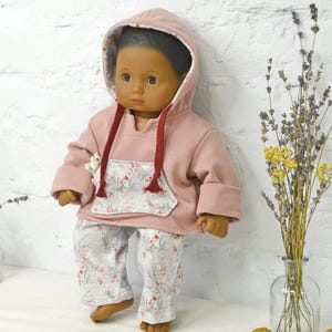 Doll sport clothes set, dusty pink hoodie and pants, baby doll clothing fits Bitty baby
