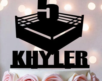 Wrestling Birthday Cake Topper: Personalized Boxing Ring Silhouette