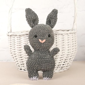 Gray Crochet Bunny Toy, Cute Bunny Plushie, Handmade Gift for Baby