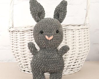 Gray Crochet Bunny Plushie, Handmade Baby Gift