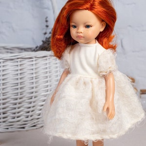 Paola Reina doll clothes. White elegant dress for 12 inch Paola Reina Las Amigas doll. Paola Reina doll clothing. 12 inch doll clothes