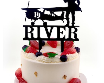 Pilot Birthday Cake Topper, Plane Cake Topper, Aviation Party, Plane Pilot Birthday Cake Decoration, Airplane Cake Topper,Travel cake topper